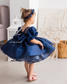 Kira Glitter Puffy Girl Dress in Dark Blue