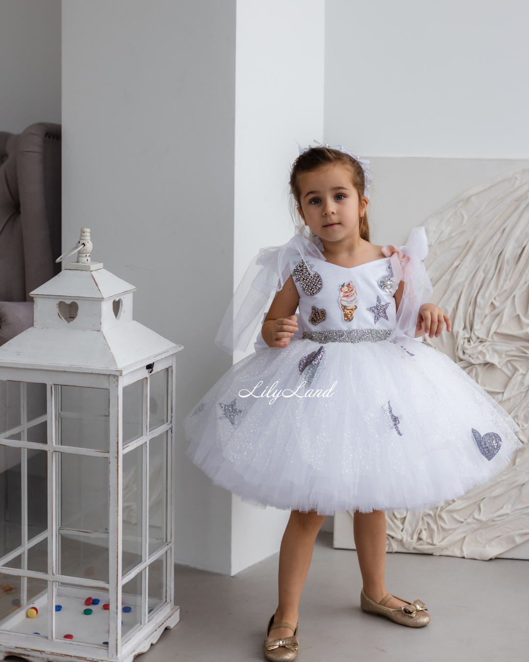 Judy Girl Dress - Ice Cream Theme Dress in White/Silver