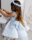 Malva Girl Dress with 3D Flower Lace in Blue