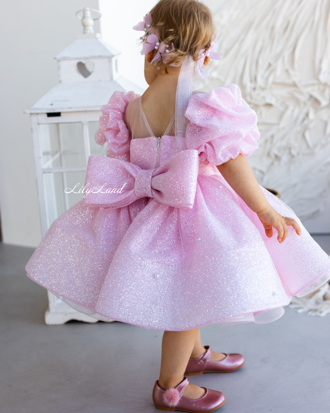 Kira Glitter Puffy Girl Dress in Light Pink