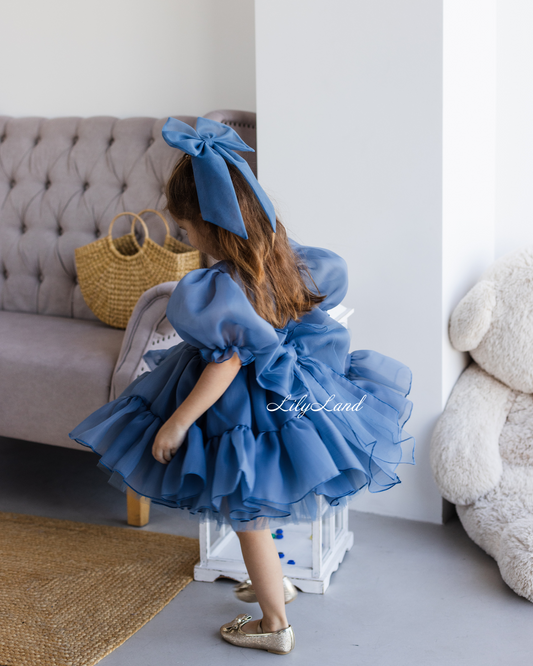Marseille Puffy Girl Dress in Navy Blue