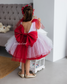 Judy Sparkling Tulle Sleeveless Girl Dress in White Red Ombre