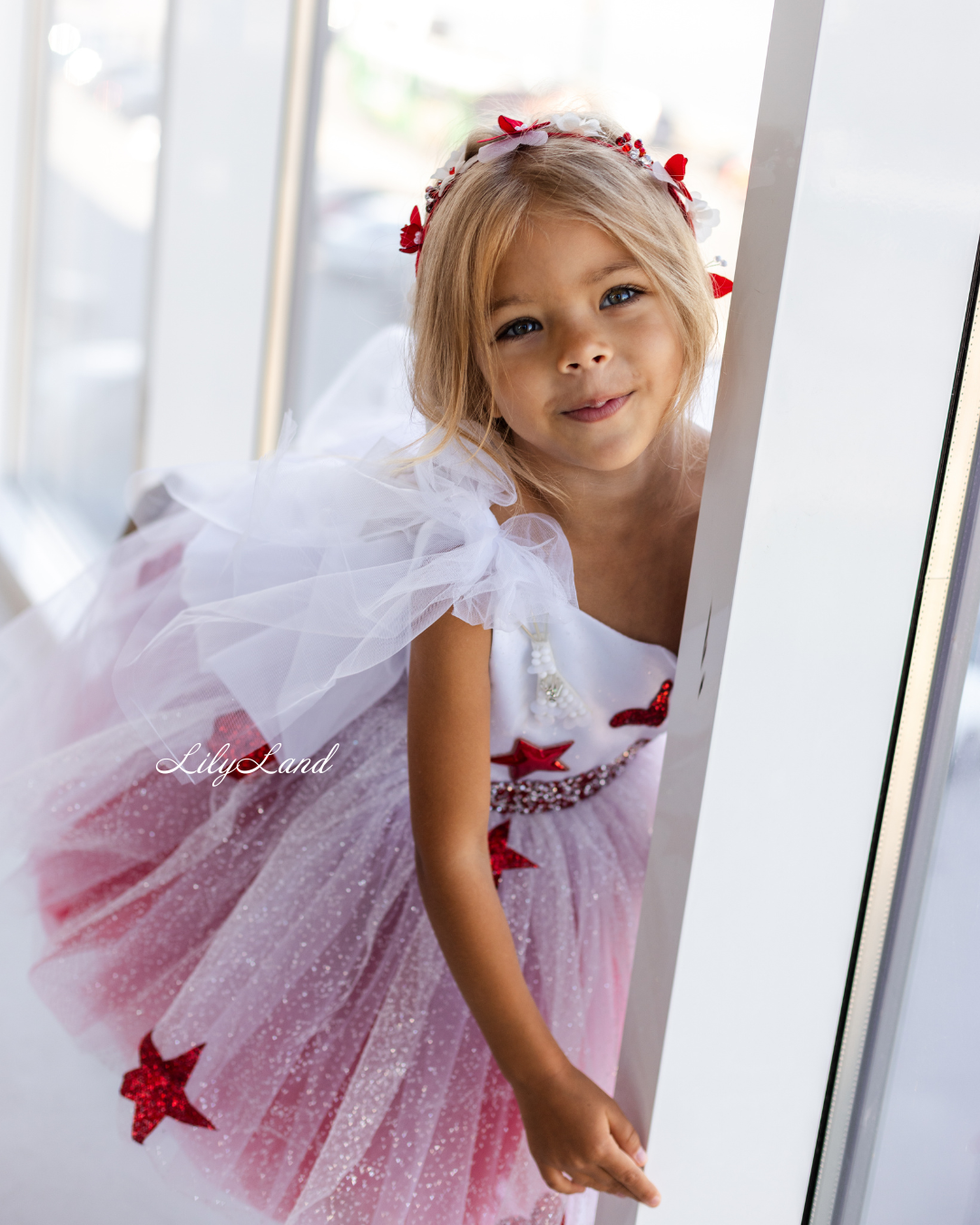 Judy Girl Dress - Paris Theme Dress in White Red Ombre