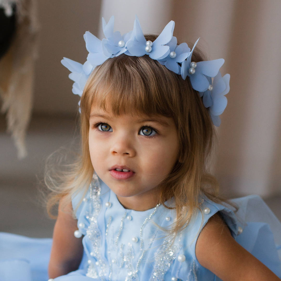 Girl Headband with Butterflies and Flowers in Bright Pink