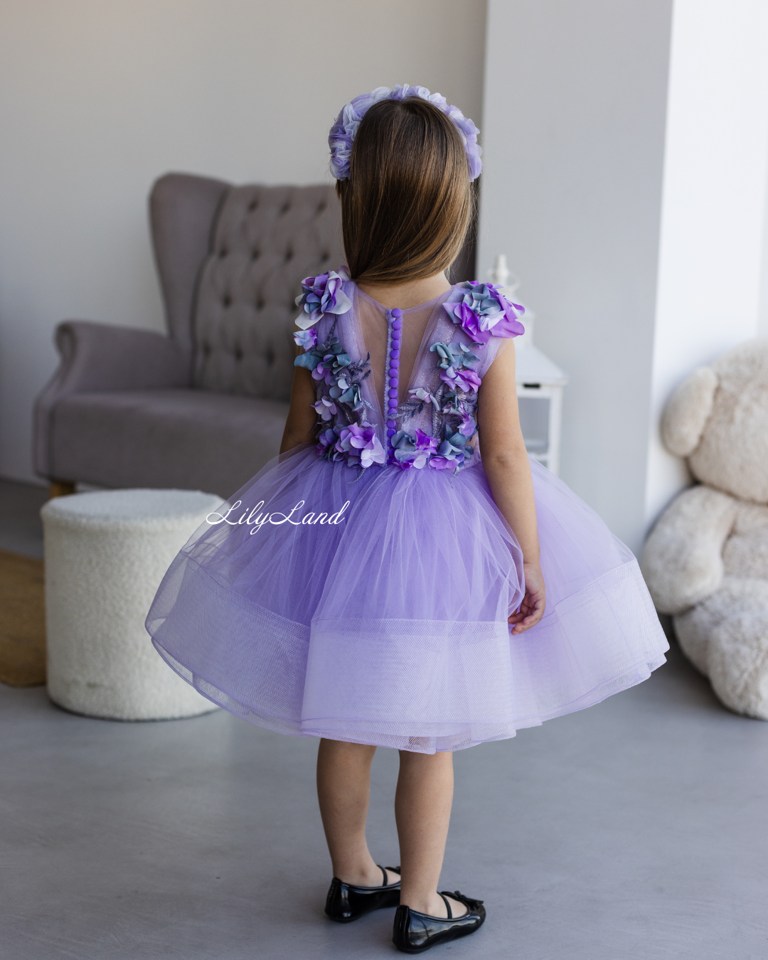 Vestido Hawaii Lavanda para Niña con Encaje de Flores