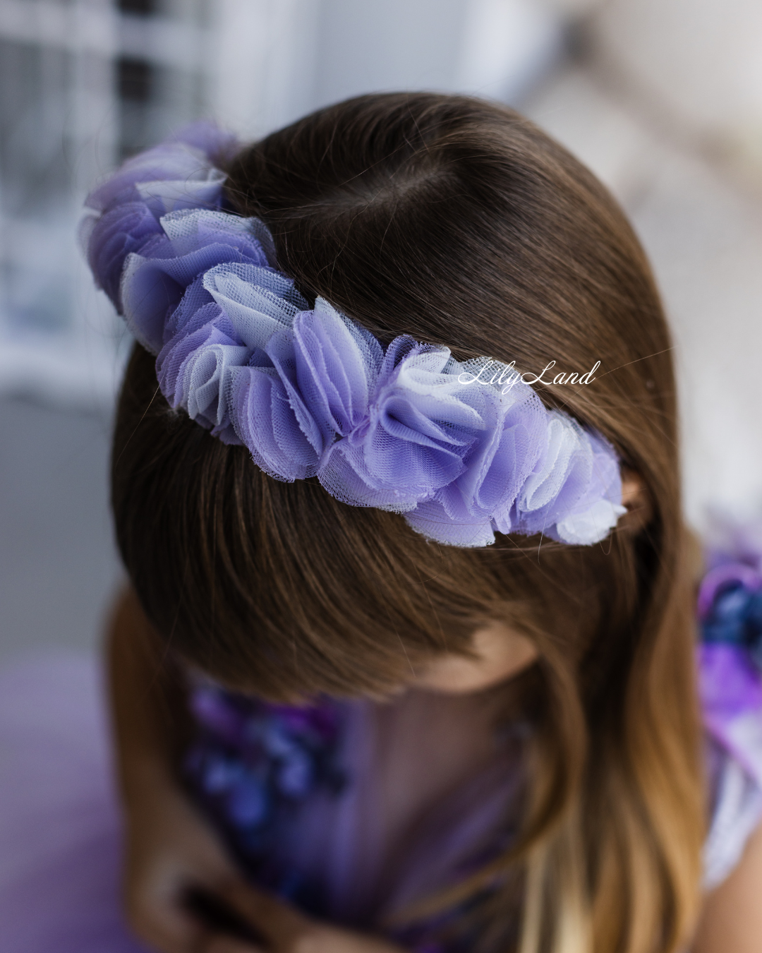 Vestido Hawaii Lavanda para Niña con Encaje de Flores