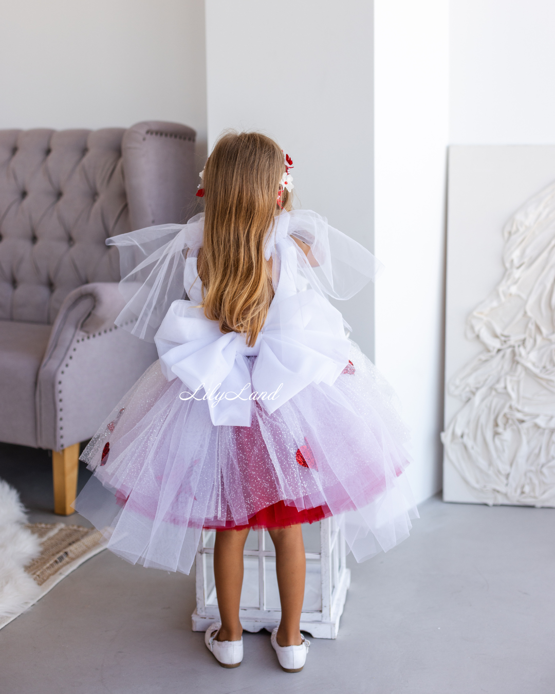 Judy Girl Dress - Paris Theme Dress in White Red Ombre