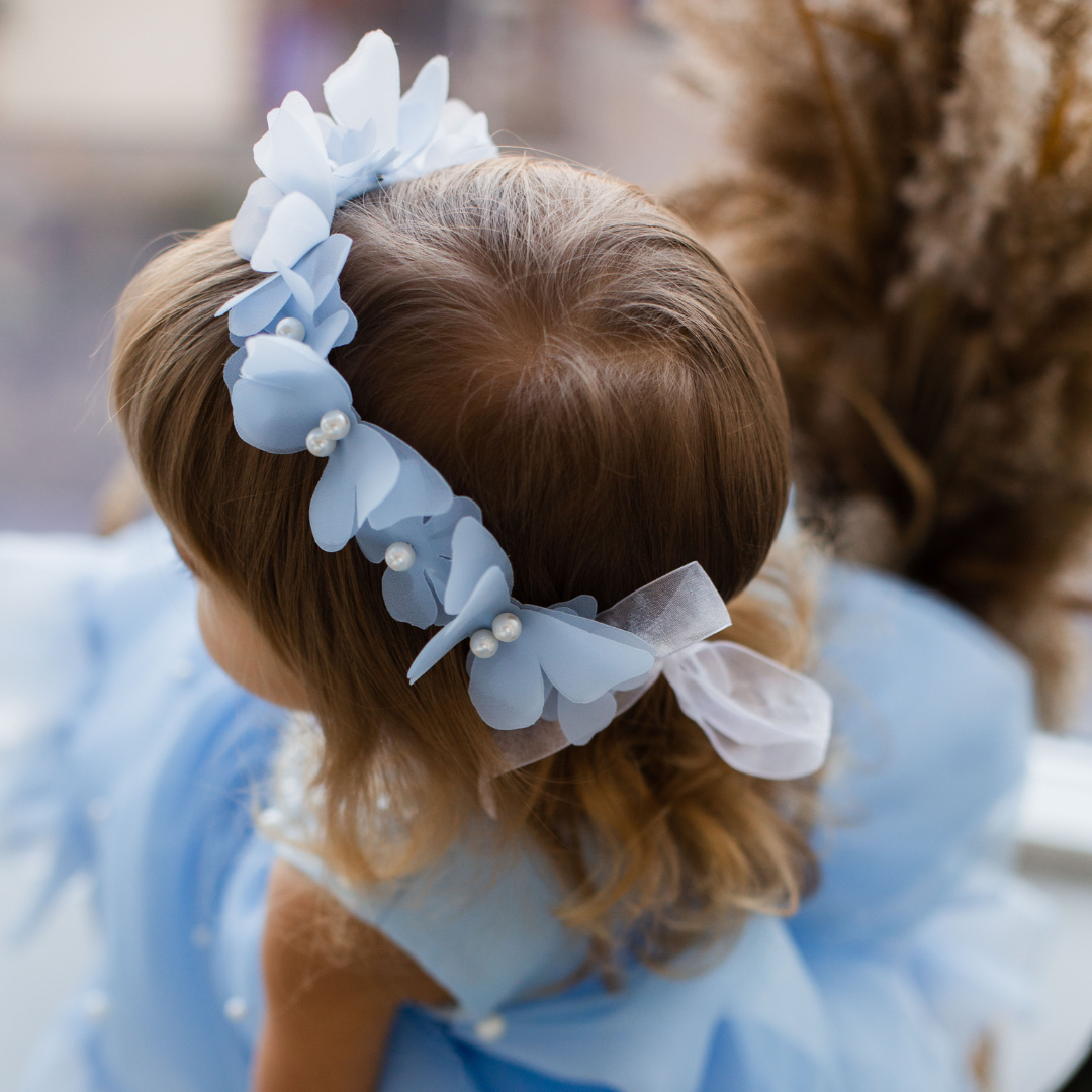 Girl Headband with Butterflies and Flowers in Bright Pink