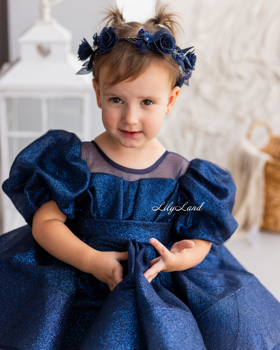 Kira Glitter Puffy Girl Dress in Dark Blue