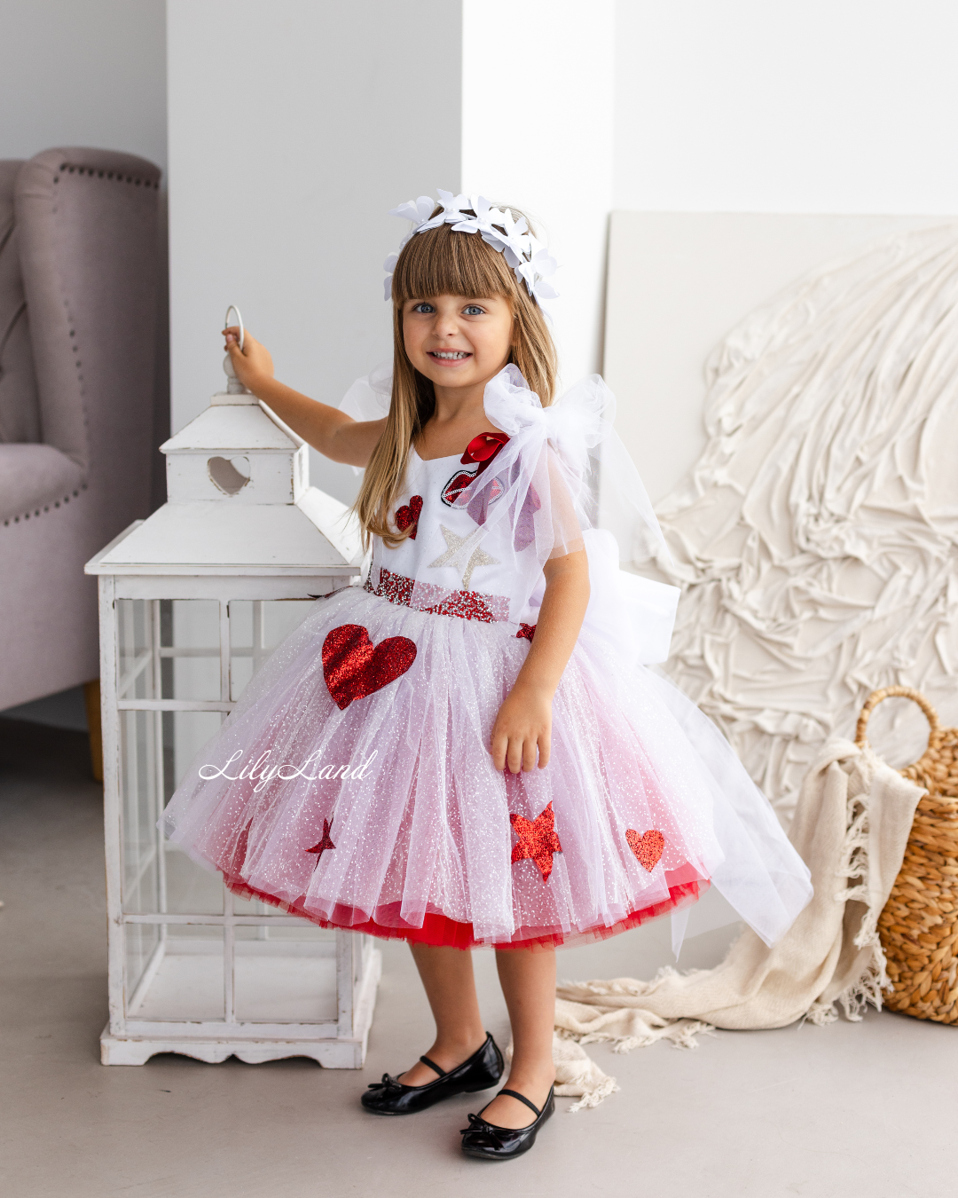 Judy Girl Dress - Paris Theme Dress in White Red Ombre