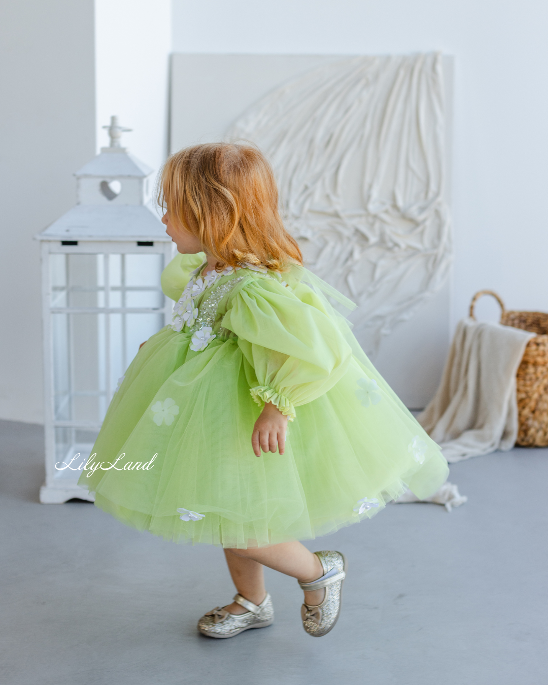 Fifi Baby Girl Dress in Lime with Attached Flowers