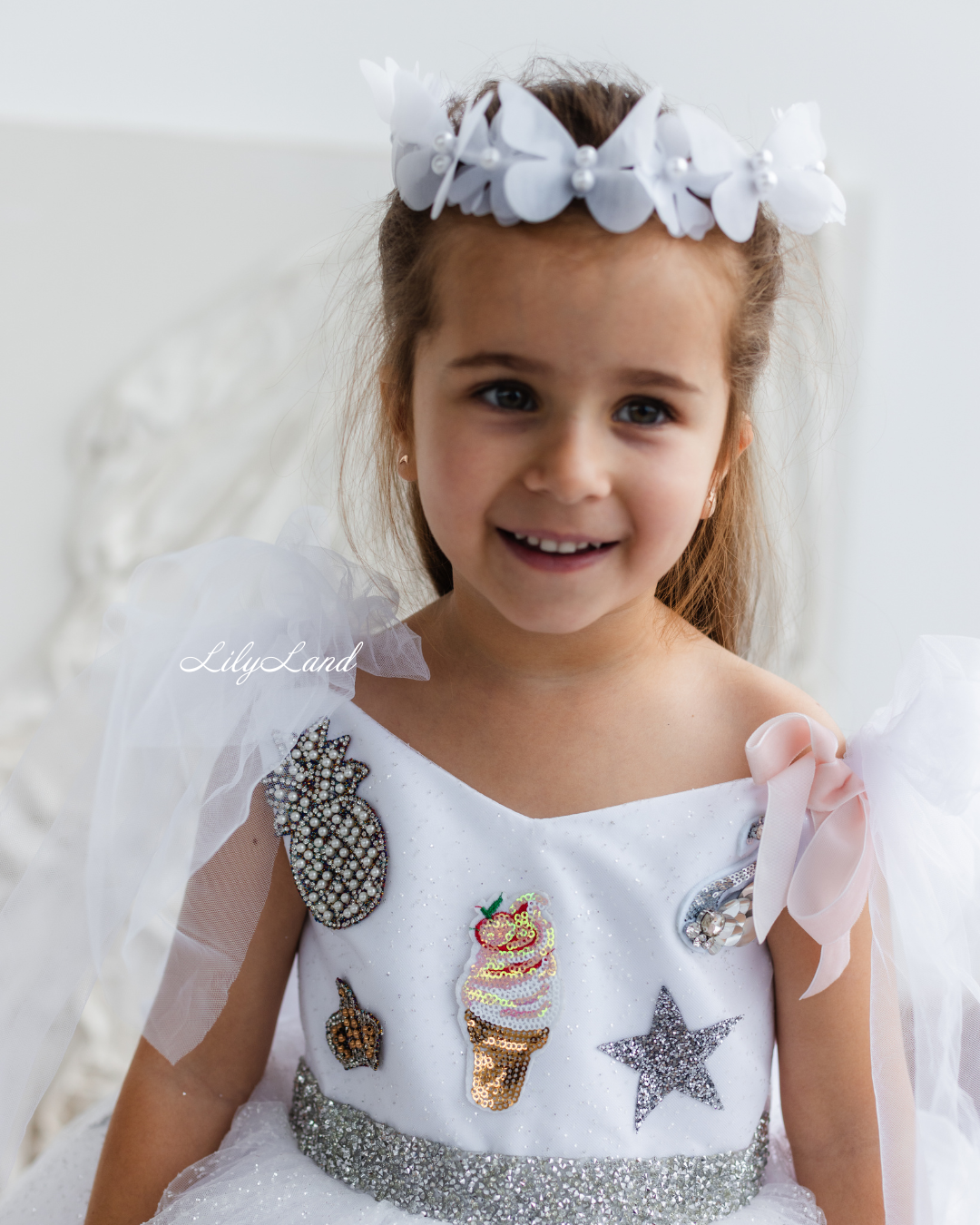 Judy Girl Dress - Ice Cream Theme Dress in White/Silver