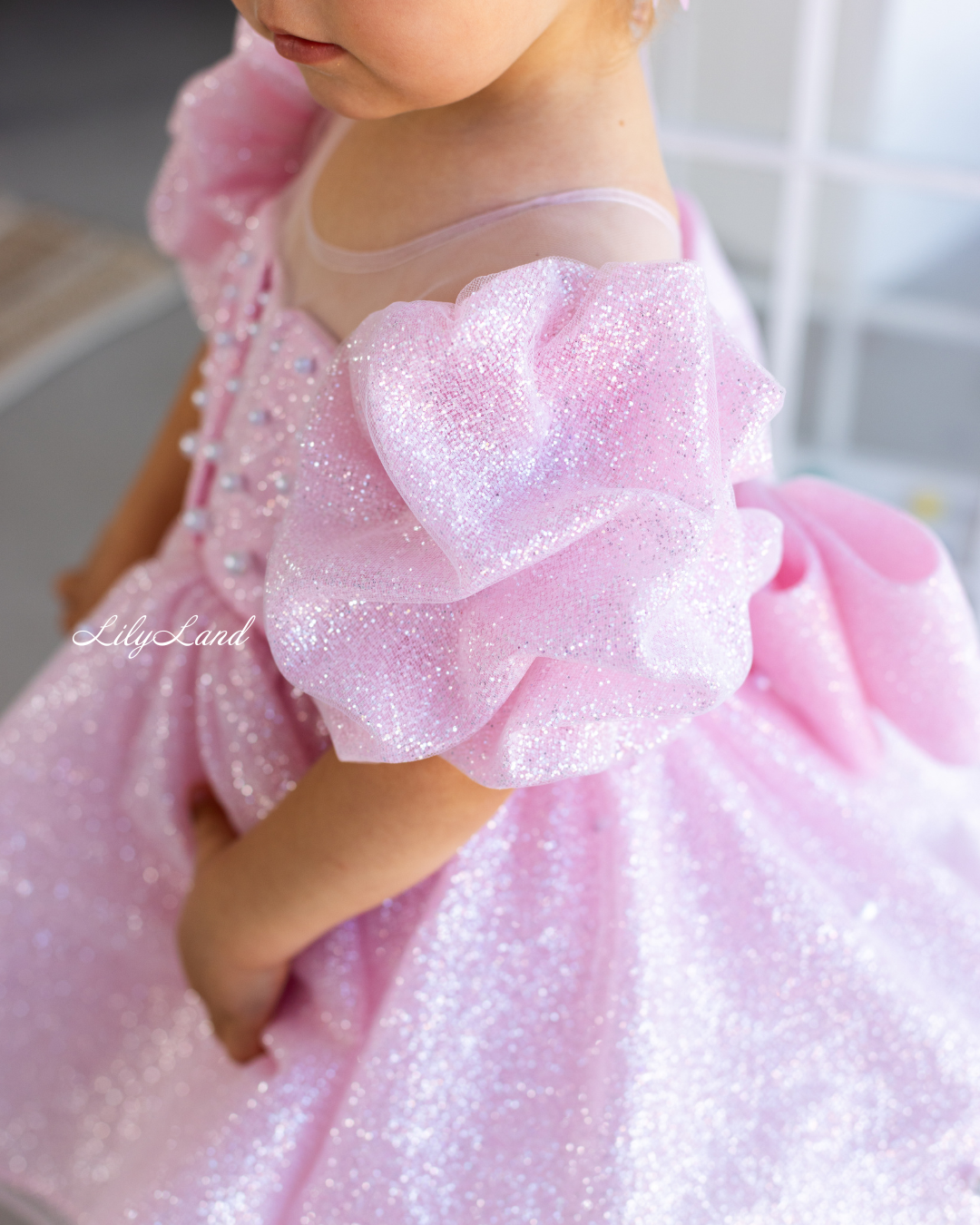 Kira Glitter Puffy Girl Dress in Light Pink