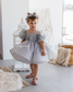 Kira Glitter Puffy Girl Dress in Silver with Beads