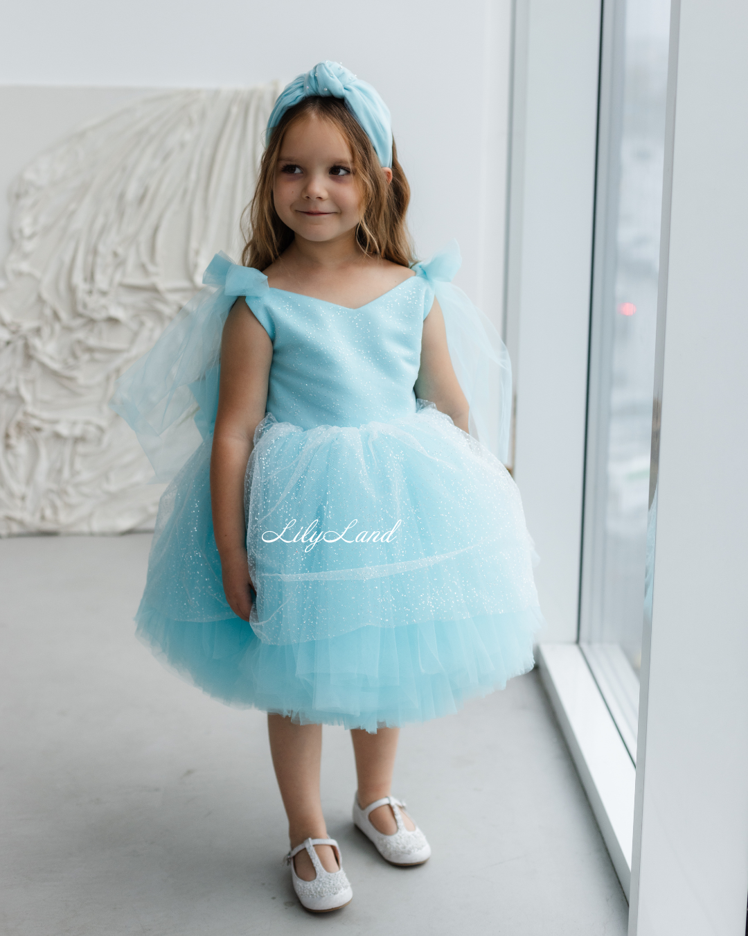 Judy Sparkling Tulle Sleeveless Girl Dress in Turquoise