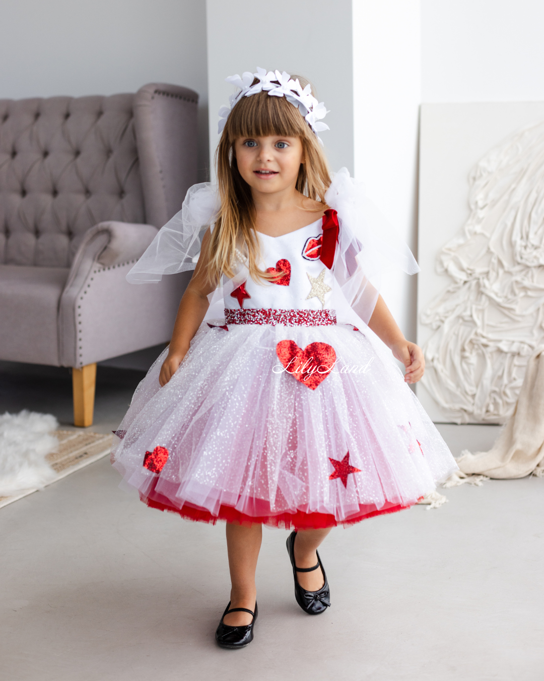 Judy Girl Dress - Paris Theme Dress in White Red Ombre