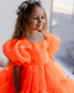 Marseille Puffy Tutu Girl Dress in Bright Neon Orange