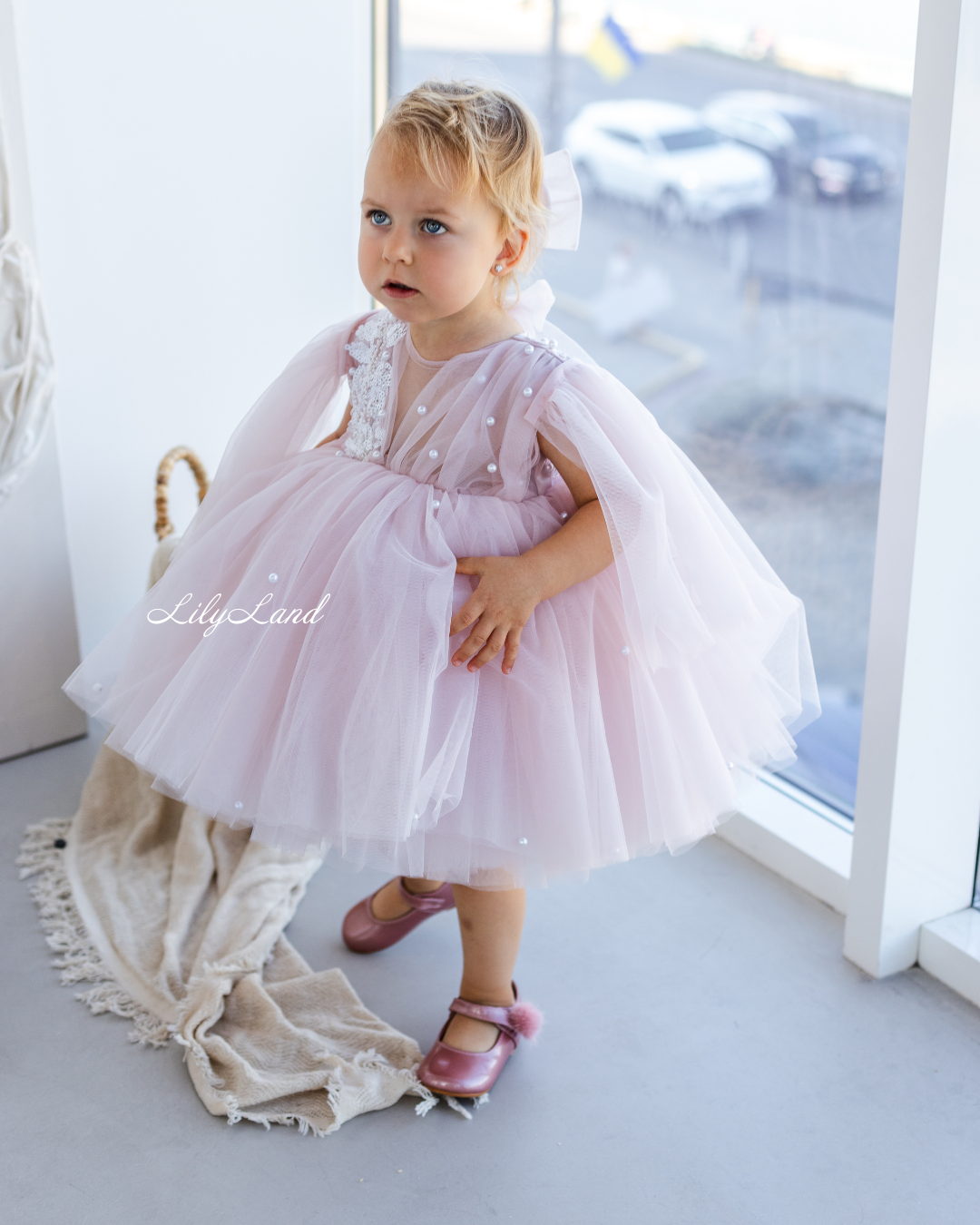 Chantal Baby Girl Dress in Pastel Pink with Detachable Sleeve