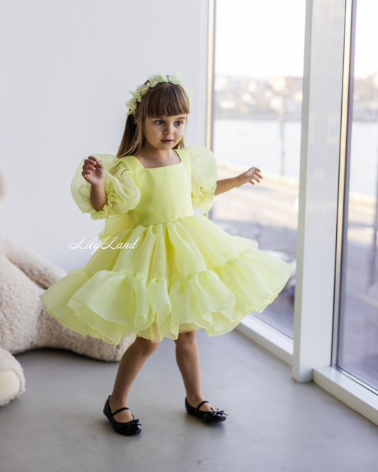 Marseille Puffy Tutu Girl Dress in Light Yellow