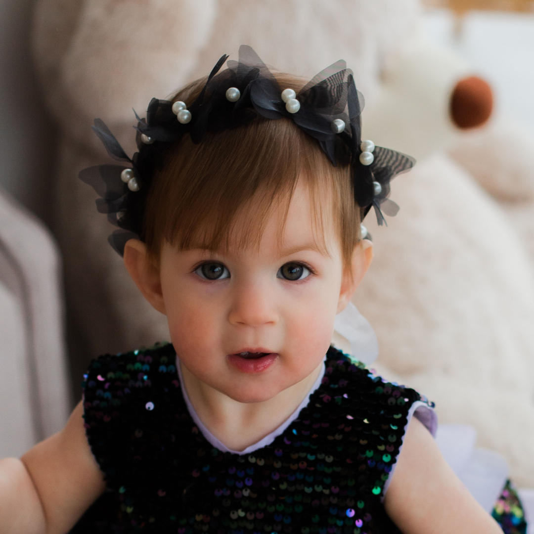 Girl Headband with Butterflies and Flowers in Hot Orange