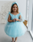 Judy Sparkling Tulle Sleeveless Girl Dress in Turquoise