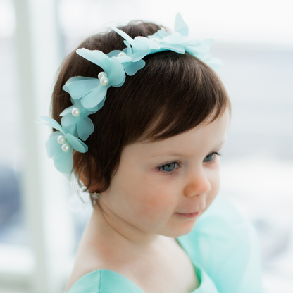 Diadema Niña con Mariposas y Flores en Color Menta