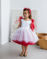 Judy Sparkling Tulle Sleeveless Girl Dress in White Red Ombre