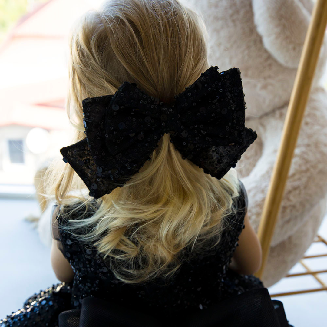 Black Sequin Girl Hair Bow Pin