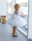 Kira Glitter Puffy Girl Dress in White with Beads