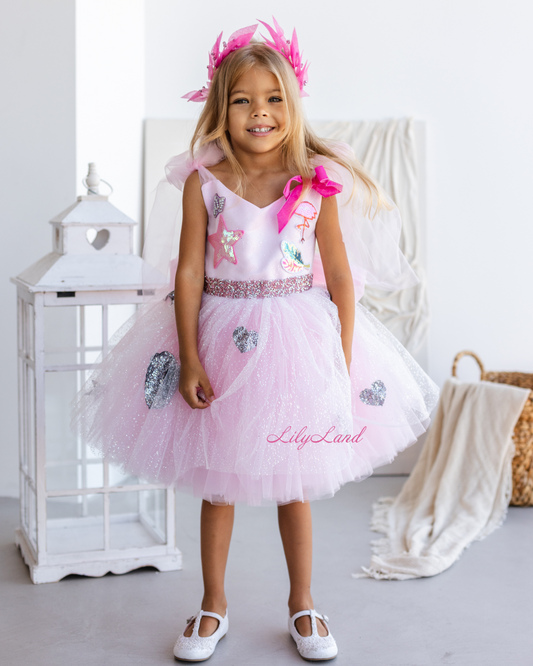 Judy Girl Dress - Flamingo Queen Theme Dress in Pink