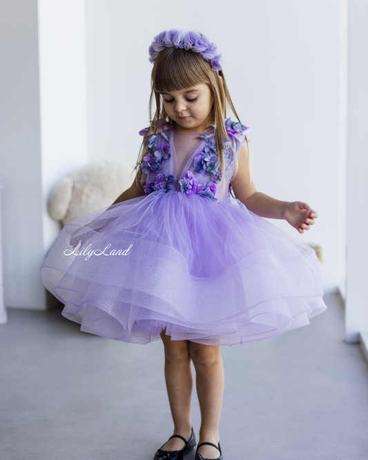 Hawaii Girls Dress with Purple Flower Lace in Lavender