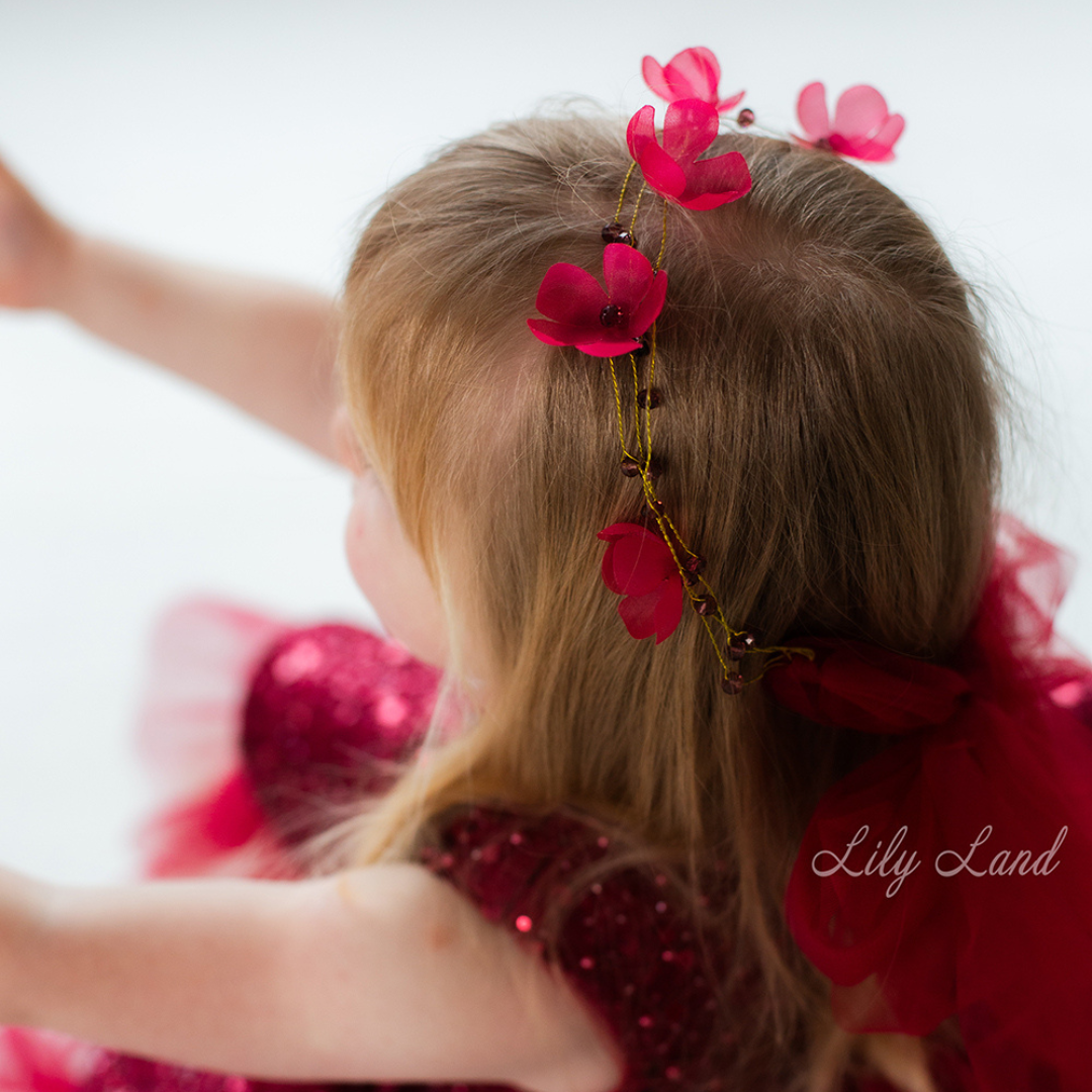 Girl Hair Accessories with Flowers in Burgundy