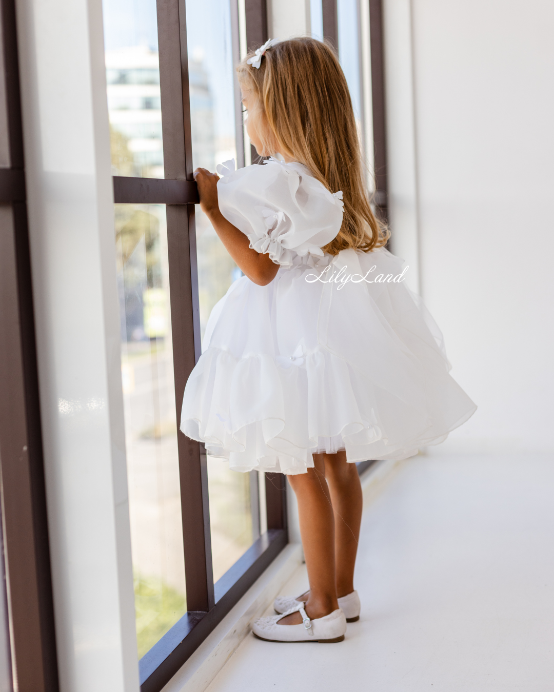 Marseille Puffy Dress in White with White Butterflies