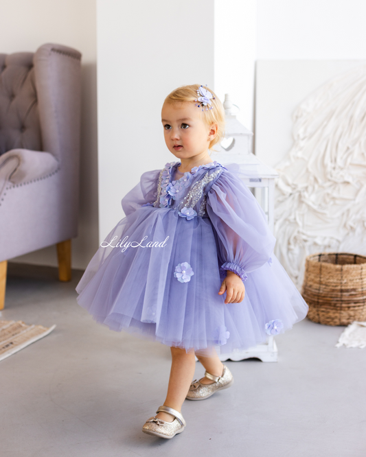 Fifi Baby Girl Dress in Lavender with Attached Flowers