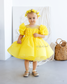 Kira Glitter Puffy Girl Dress in Yellow with Beads