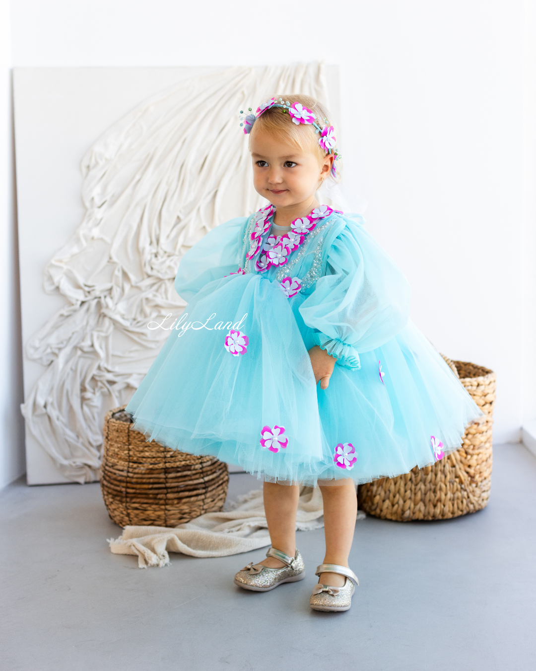 Fifi Baby Girl Dress in Tiffany with Attached Flowers