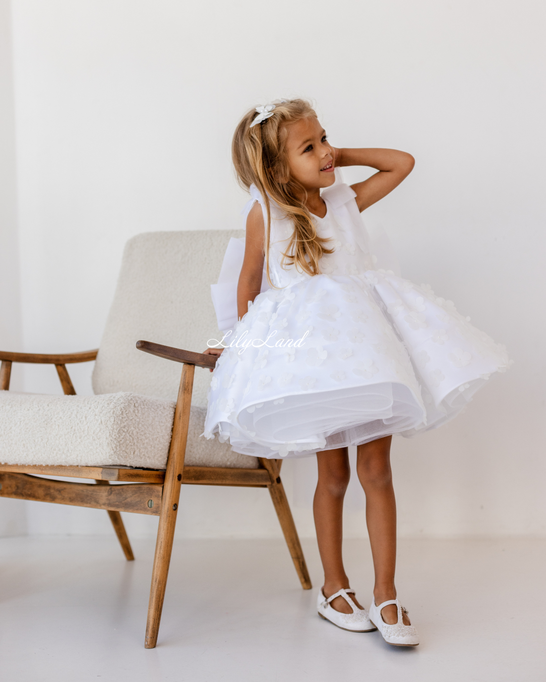 Malva Girl Dress with 3D Flower Lace in White