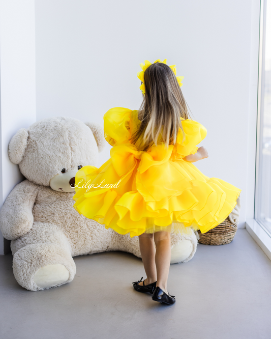 Marseille Puffy Tutu Girl Dress in Bright Neon Yellow