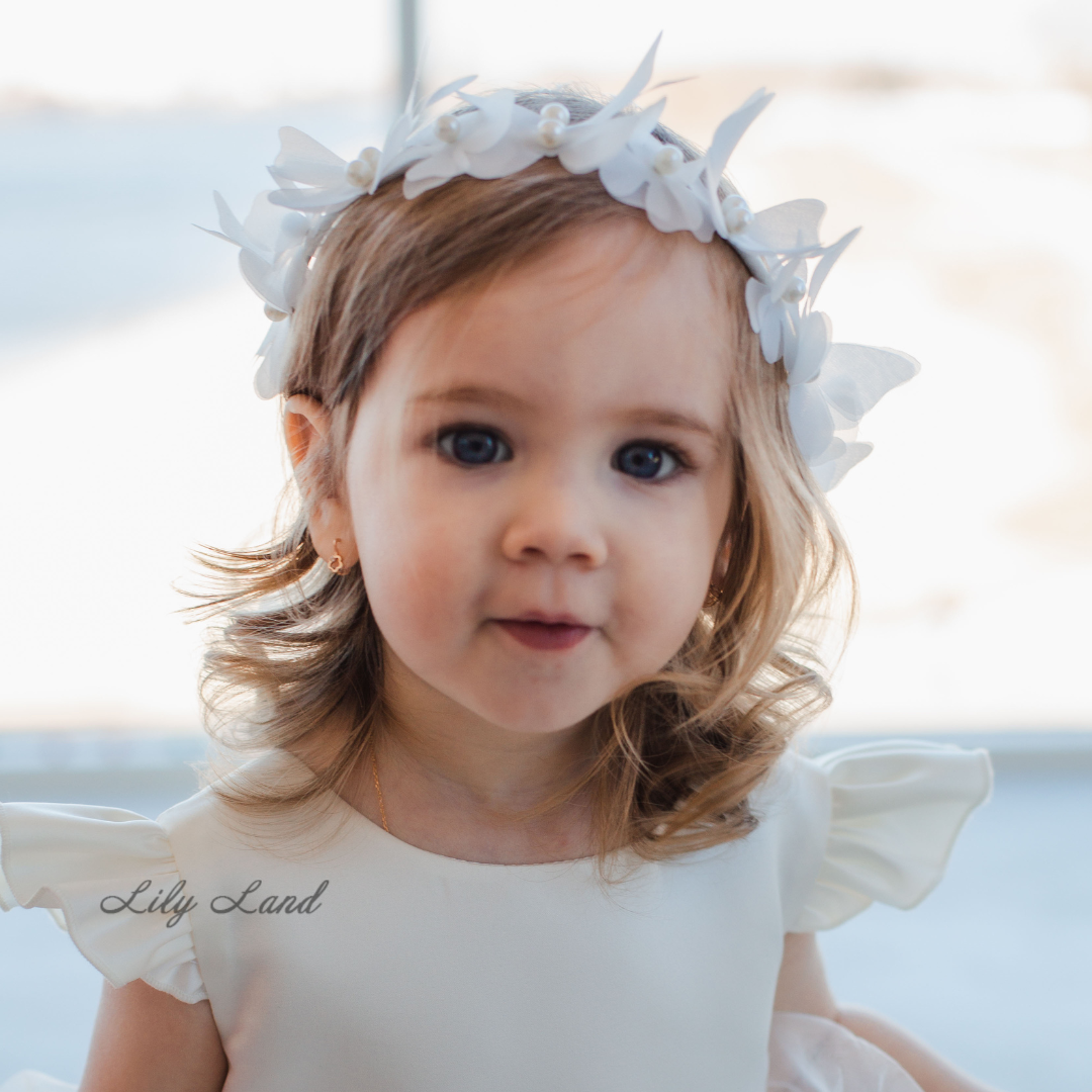 Diadema Niña con Mariposas y Flores en Color Blanco