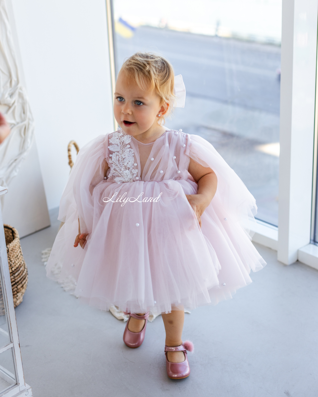 Chantal Baby Girl Dress in Pastel Pink with Detachable Sleeve