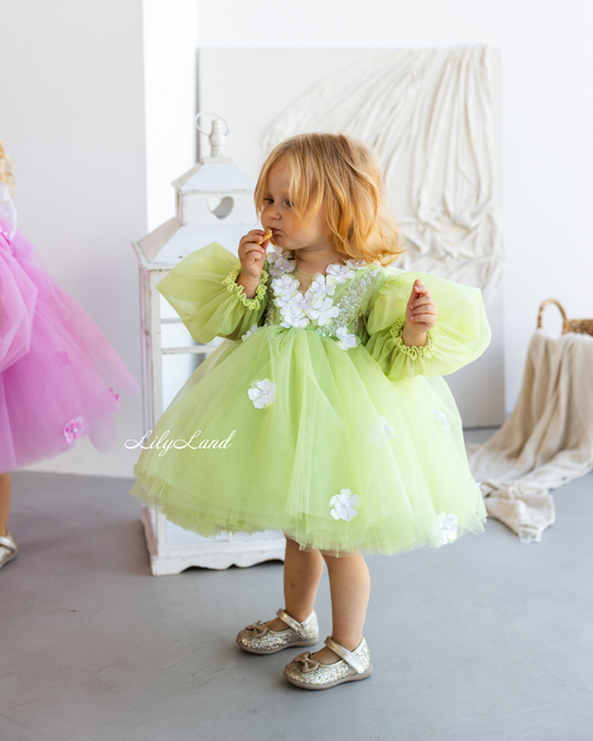 Fifi Baby Girl Dress in Lime with Attached Flowers