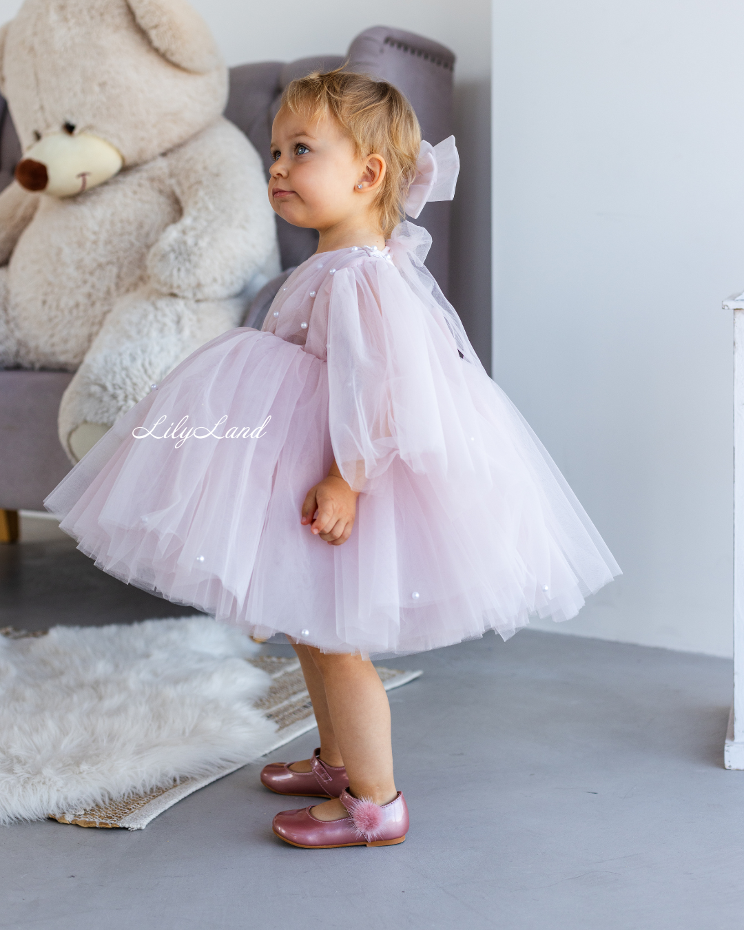 Chantal Baby Girl Dress in Pastel Pink with Detachable Sleeve