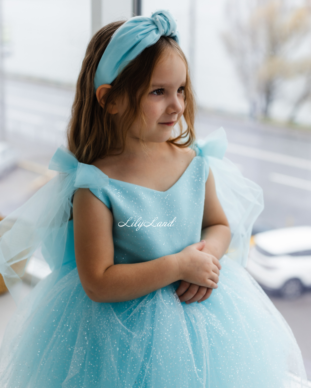 Judy Sparkling Tulle Sleeveless Girl Dress in Turquoise