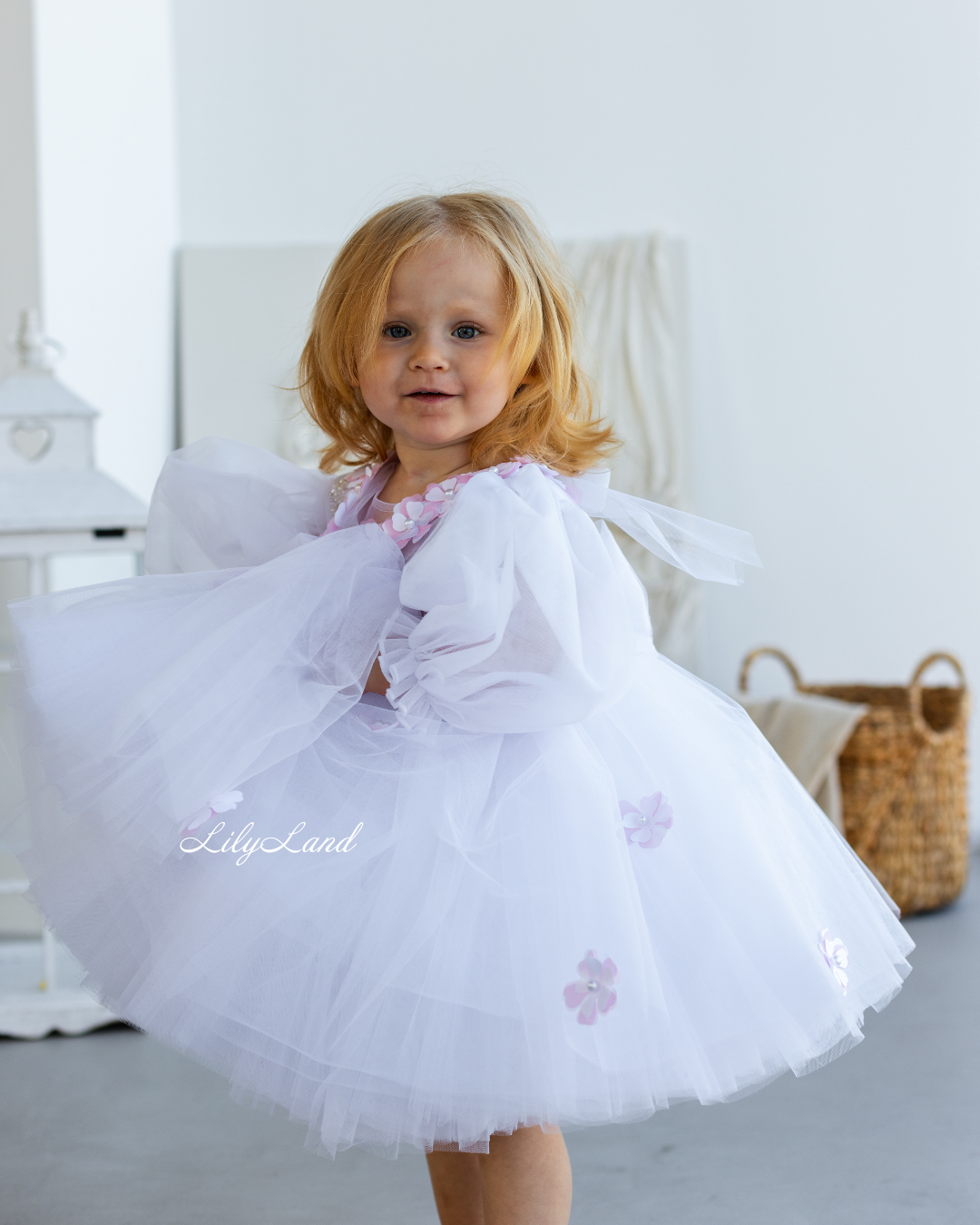 Fifi Baby Girl Dress in White with Attached Flowers