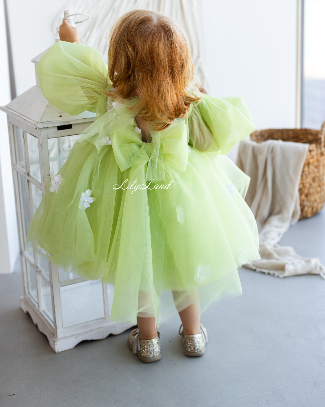 Fifi Baby Girl Dress in Lime with Attached Flowers