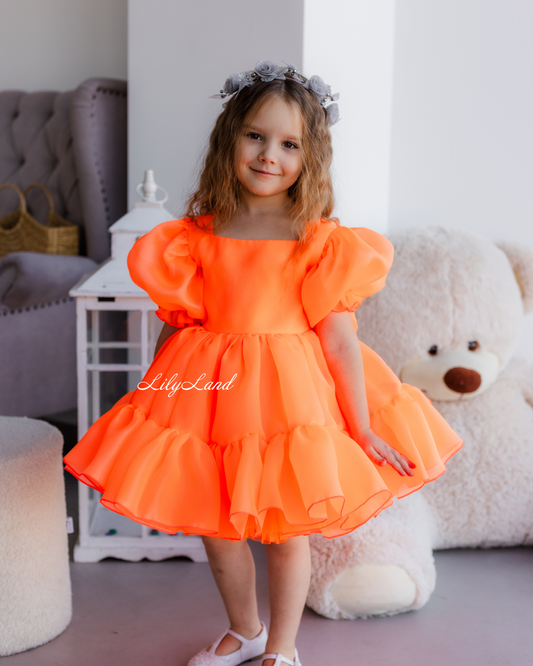 Marseille Puffy Tutu Girl Dress in Bright Neon Orange