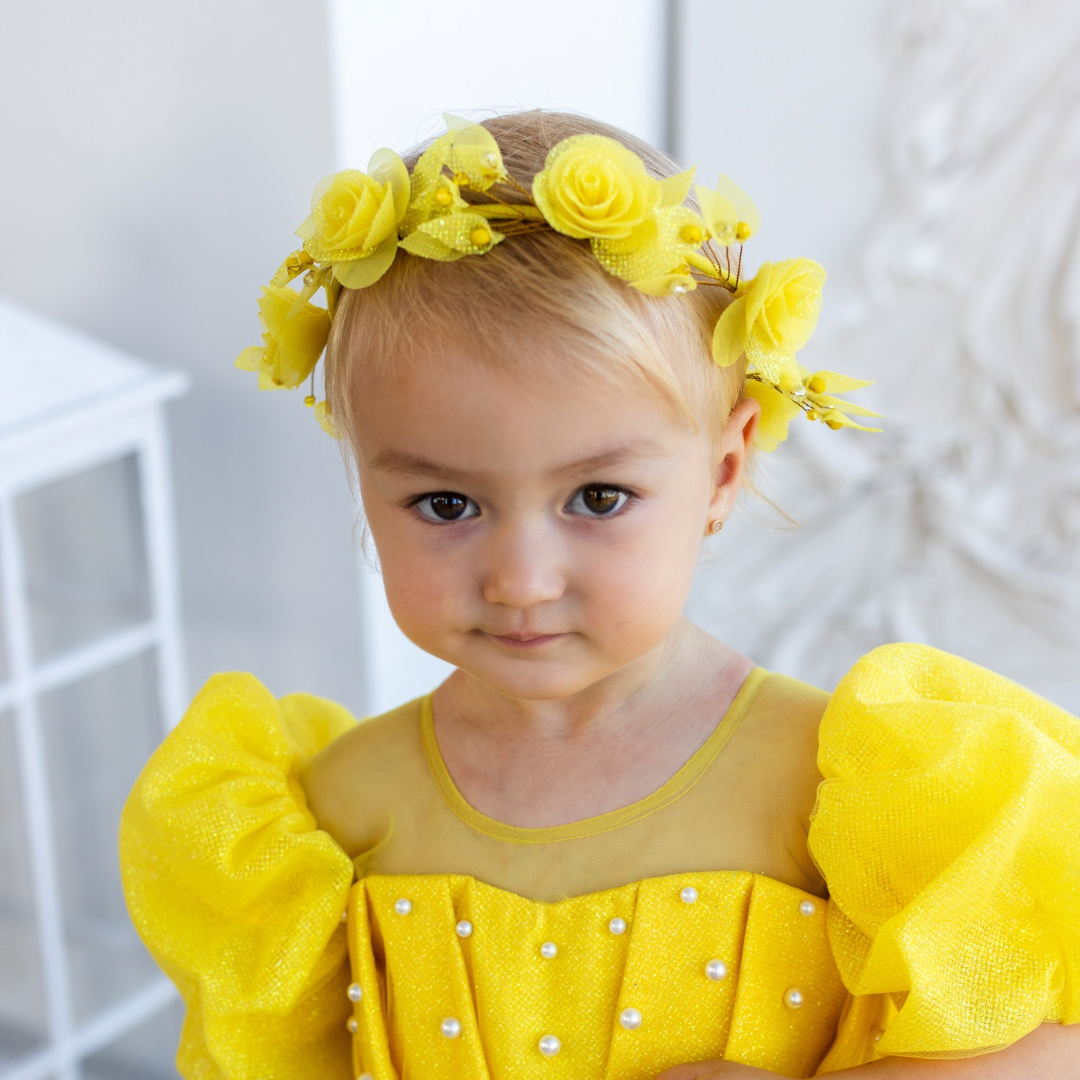 Girl Hair Accessories with Roses and Glitter Leaves in Silver