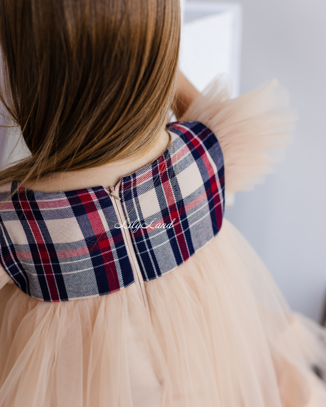 Belle Vestido Niña Navidad Año Nuevo en Color Beige con Tartán