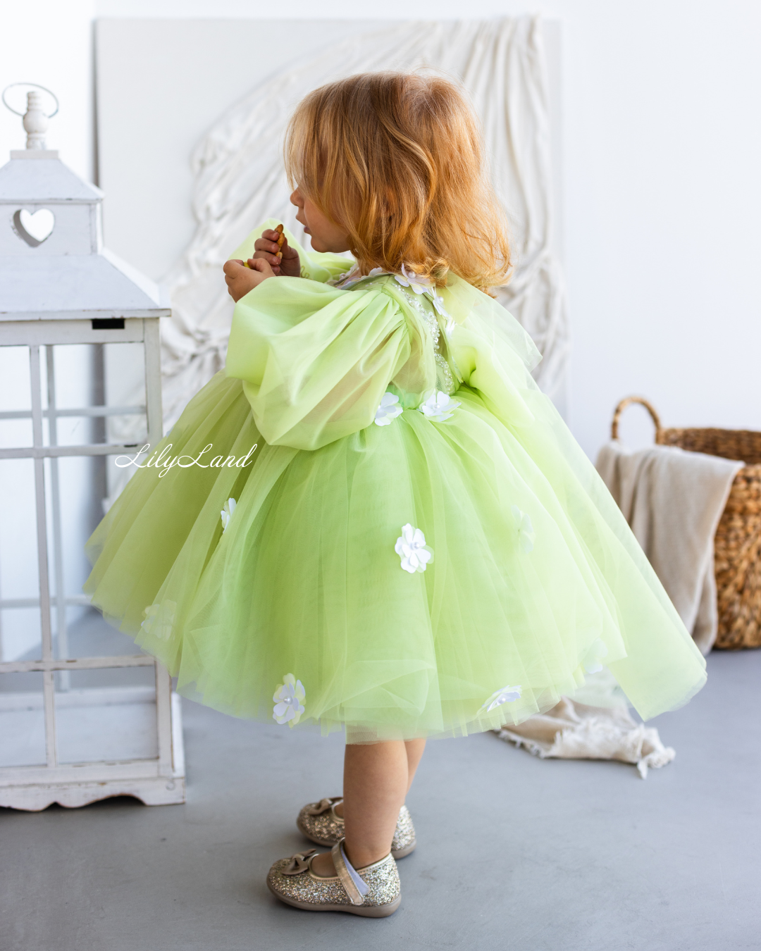 Fifi Baby Girl Dress in Lime with Attached Flowers