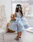 Malva Girl Dress with 3D Flower Lace in Blue